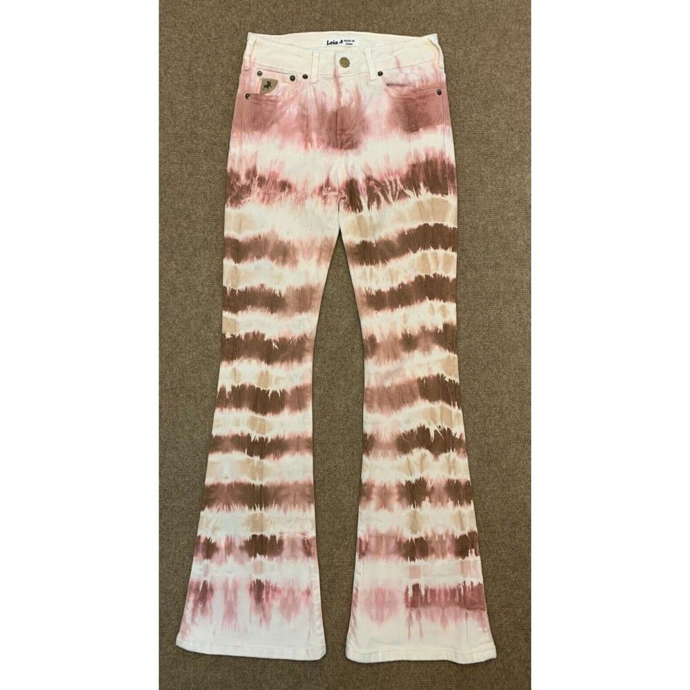 Lois Raval Nicci Flare Jeans Womens 26x32 High Rise Tie Dye Boho Festival Denim